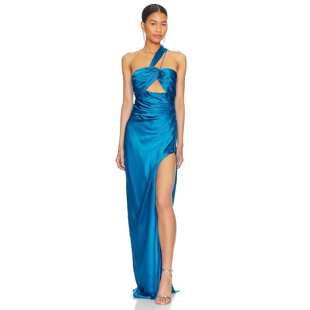 New The Sei Asymmetrical Bandeau Gown in Ocean Size 4 blue silk maxi cutout